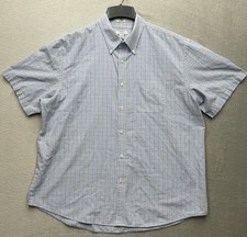 Van-Heusen Men s Short Sleeve Shirt Blue and Tan Plaid Size XL 17-17.5 No Iron