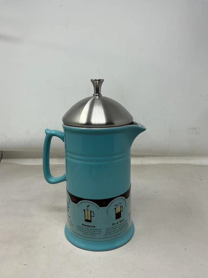 Chantal Stoneware French Press with Stainless Steel Plunger and Lid, 28oz, Aqua