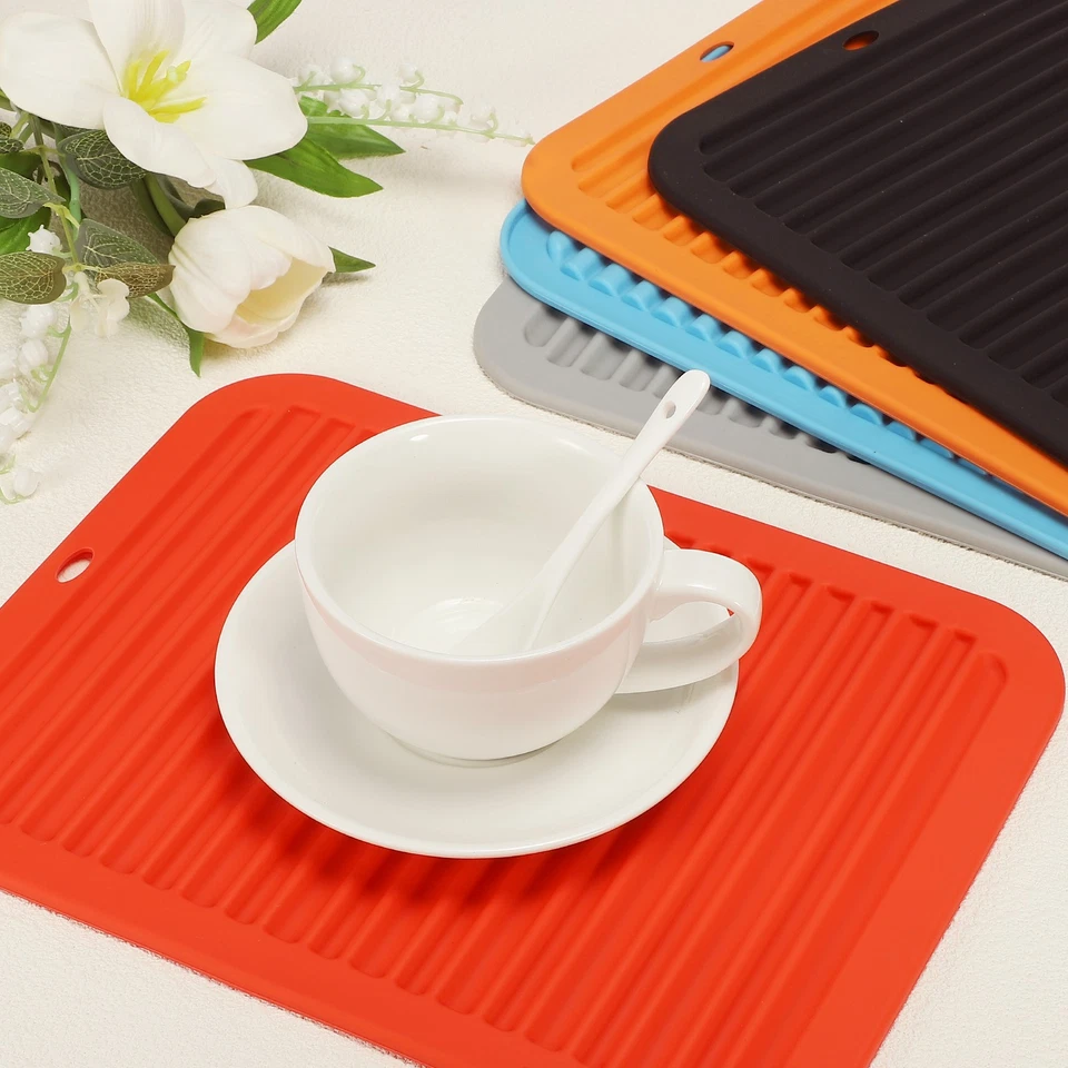 4 piezas remaches de silicona para ollas y sartenes calientes, alfombrillas resistentes al calor de 12x9", naranja Foto 4 de 4