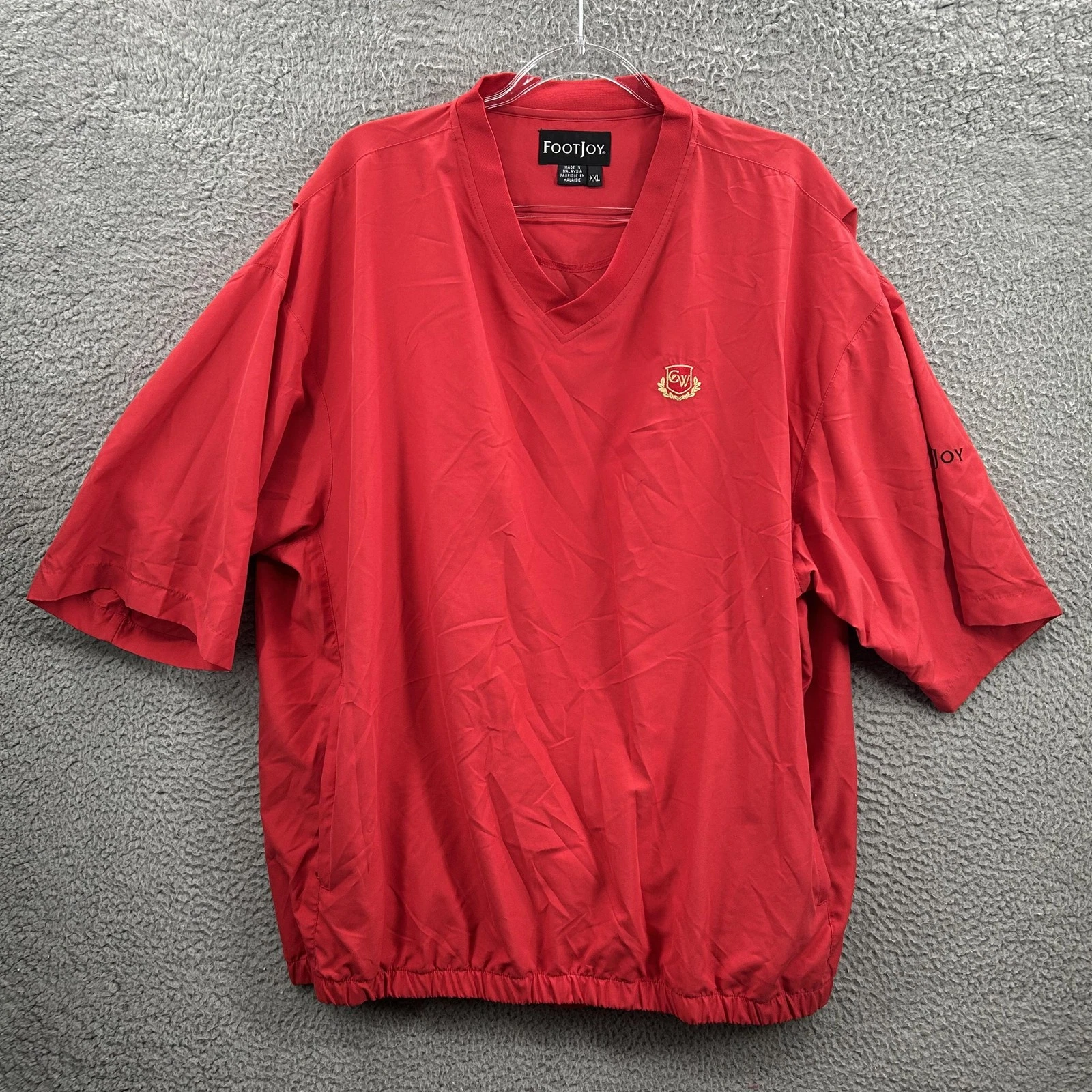 FootJoy Pullover Jacket Mens 2XL Red V Neck Crest Golf Windbreaker Packable XXL