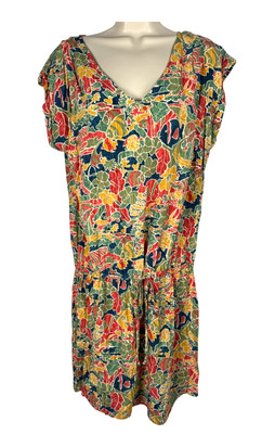 Tori Richard Honolulu Mini Dress Womens Sz M Multicolor Fish Novelty Cinch Waist