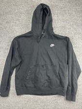 Nike Hoodie Mens Medium Black Pullover Sweatshirt Swoosh Logo Kangaroo Pocket