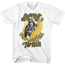 AC/DC High Voltage 76 Tour White Rock and Roll Music Band T-Shirt