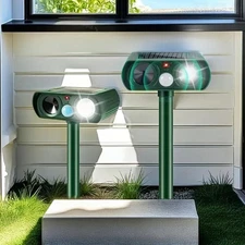 Ultrasonic Solar Animal Repellent,Waterproof with Motion Detector Flashing Light