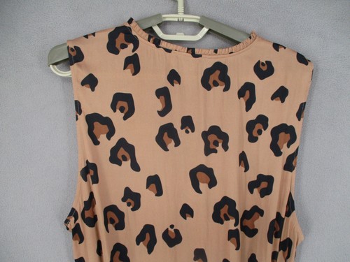 Witchery Dress Womens 16 Brown Leopard Tiered Tie Belted Sleeveless V A Line - Picture 11 of 15