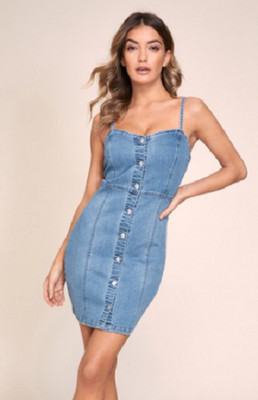 Lipsy Denim Strappy Bodycon Dress UK 10 