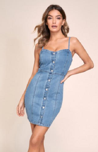 Lipsy Denim Strappy Bodycon Dress UK 10 