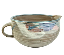 VTG Studio Pottery Batter Bowl Hand Thrown Speckled Glaze Spout Handle SIGNED