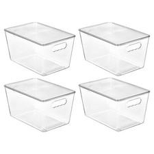 4 Pack Clear Stackable Storage Bins with Lids Large Plastic Containers with H...