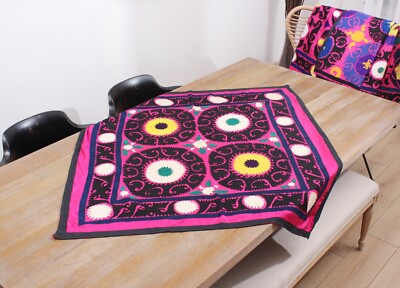 Suzani Uzbek Embroidered Table Cover 3.61' x 3.64' VINTAGE FAST Shipment 15610