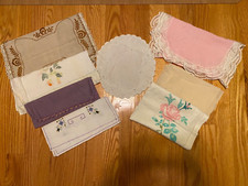 Antique Victorian Hankies FLORALS - Lot Embroidered, Linen, Silk Dresser Doilies