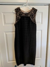 Adrianna Papell Sleeveless Lace Framed Black Cocktail Dress 14 NWT $160
