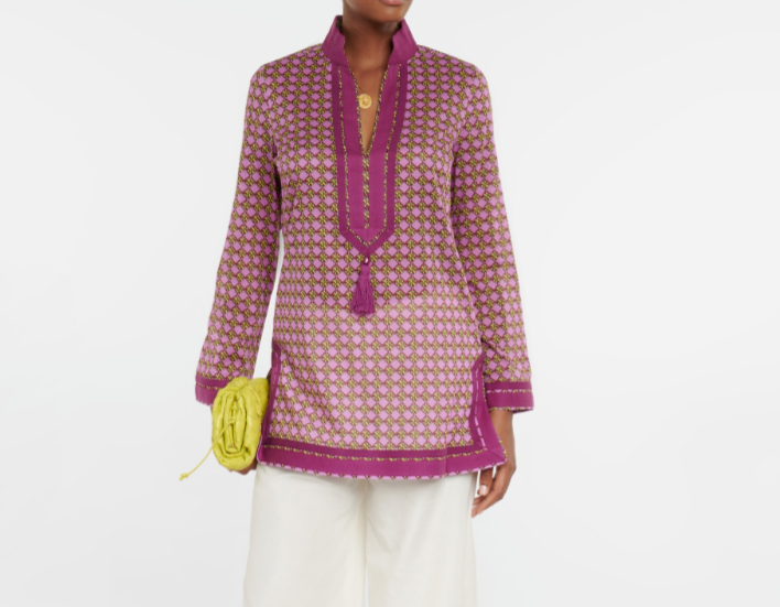 Tunica Tory stampata TORY BURCH 3D logo a scacchi lilla viola media (nuova con etichette)