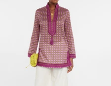 TORY BURCH Printed Tory Tunic 3d Checkered Logo Lilac Purple Medium (New w Tags)