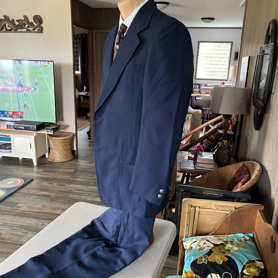 Traje de dos piezas azul Unionmade Liberty House PBM 1968-1976 NUEVO DE STOCK sin usar 40” 34x26 Foto 2 de 4