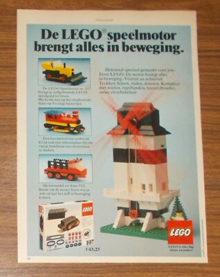 Seltene Werbung LEGO Basic 107 Motor 912 Basic Set Windmühle Niederlande 1978