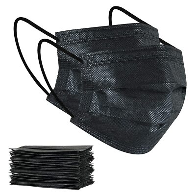 50 Pcs Black White Face Mask Disposable Non Medical Surgical Earloop Mouth Cover
