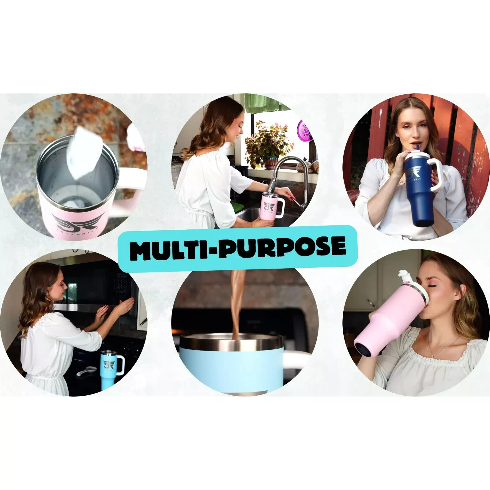 Tumbler 40 oz 2in1 Leak-Proof Travel Mug Black Blue Pink White Tumblers