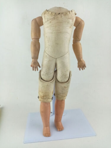 Antiker Lederkörper mit Holzarmen und Zelluloidbeinen, 29 cm, Puppenkörper - Bild 1 von 10