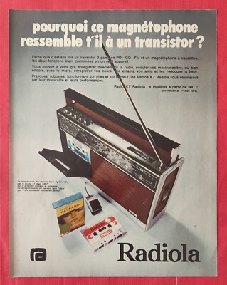 1974 press advertisement: transistor tape recorder K7 RADIOLA 1 sheet