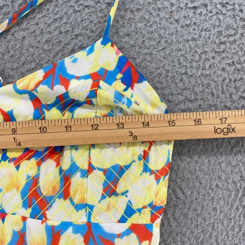 Badgley Mischka Abito Donna 8 Giallo Blu Multi Floreale Ombreggiato Maxi Fluido Increspato* - Foto 7 di 12