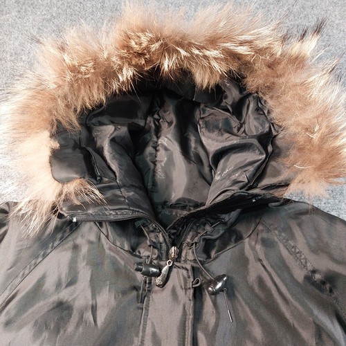 Baby Phat Women's Black Bomber Jacket L Faux Fur Hood Down Fill Y2K Hip Hop - Picture 10 of 17