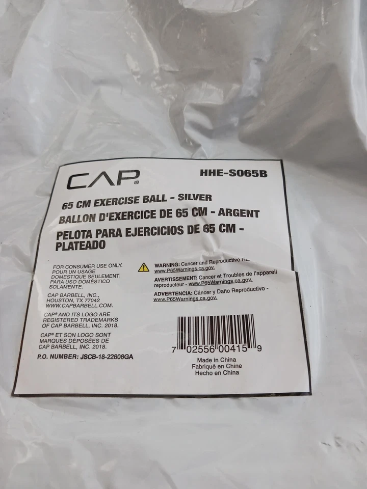 Cap Fitness Exercise Ball 65cm Silver with Foot Pump Brand New Unopened Bag - Image 3 of 3