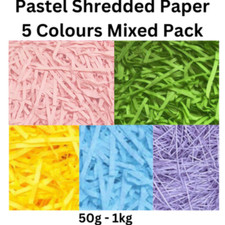 5 Pastel Coloured Shredded Kraft Paper Wrapping Easter Hampers Gift Boxes Wrap 