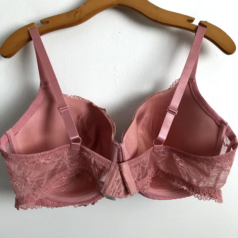 Бюстгальтер Delta Burke 42D розовый полное покрытие провод поддержка подушечка пуш-ап три ряда крюк - Изображение 4 из 4
