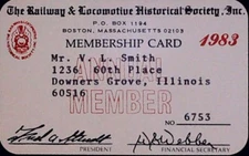 Railway Locomotive Historical Society Inc Membership Card Railroad Ephemera 1983