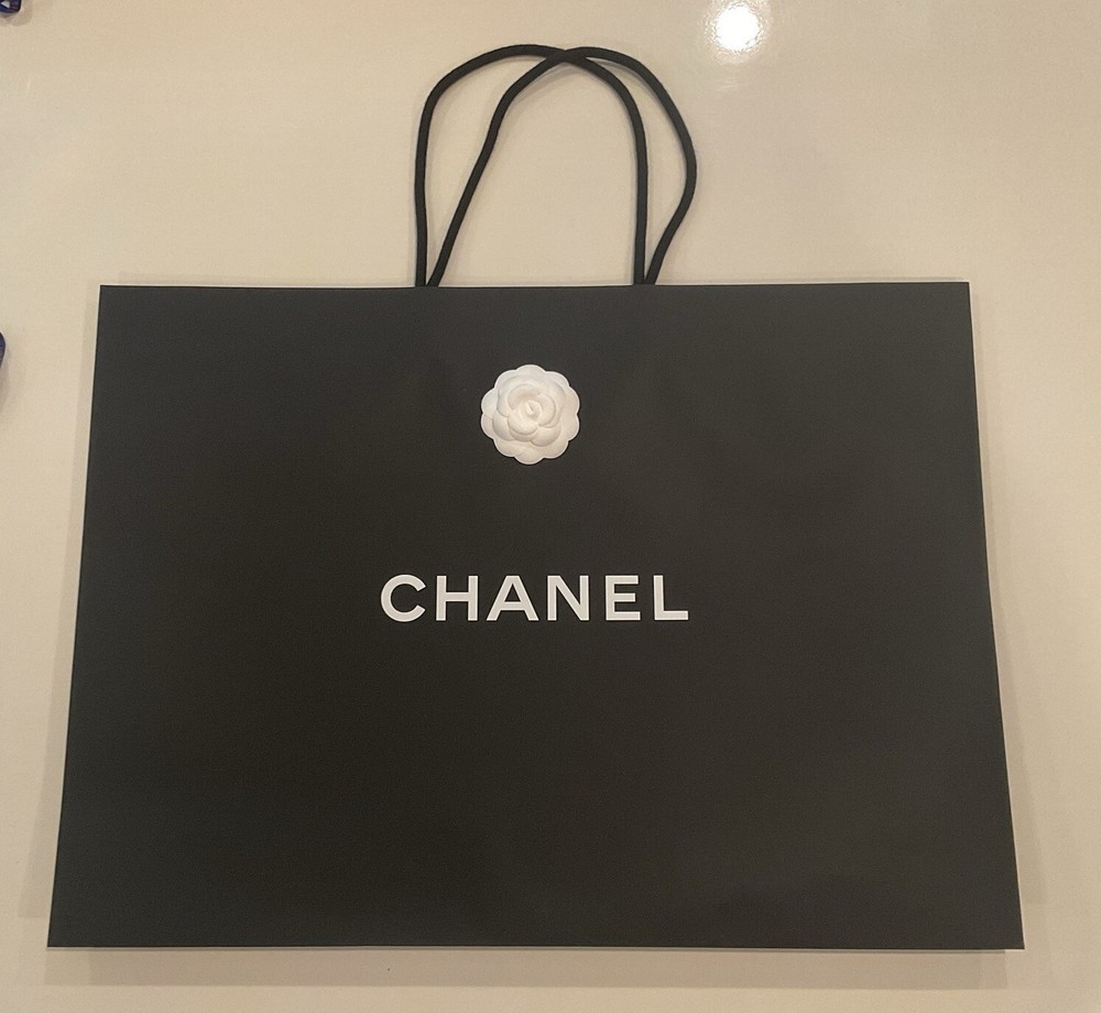 CHANEL Black Shopping Paper Bag XL 23”X17”X5” Camellia Flower &Ribbon
