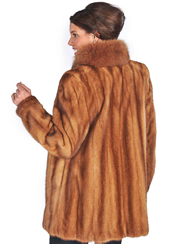 Genuine Real Mink Fur Jacket For Women - Golden Dyed Fox Trim | eBay