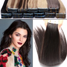 Tape In THICK 100 Remy Human Hair Extension Skin Weft Straight Long Short 16" U