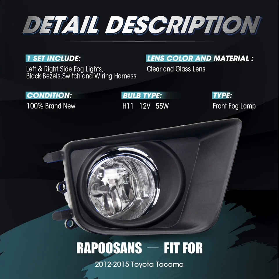 Ajuste para substituição de faróis de neblina Toyota Tacoma 2012-2015 com lâmpada de halogênio H11-L+R - Imagem 3 de 4