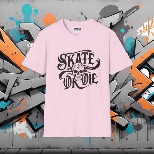 Skate or Die Skull Tee Unisex Adult T-Shirt Tattoo Design Skateboarding Graffiti - Picture 30 of 37