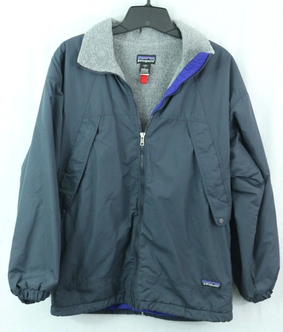 Patagonia KIDS L Winter Jacket Coat Blue Zip Pockets Front Logo Lined Coat