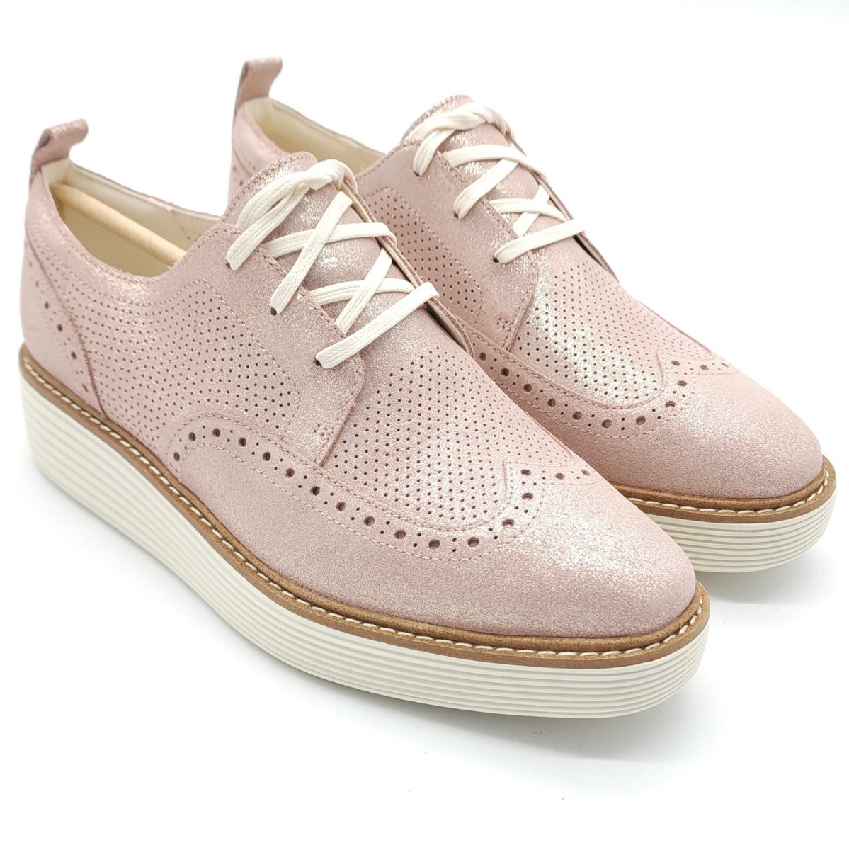 Cole Haan Womens Originalgrand Platform Wing Tip Oxford Rose Gold
