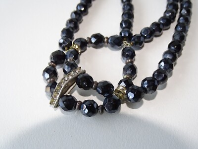 Collier Vintage En Pâte De Verre Et Strass - 2 Rangs - Ancien - Occasion En Très Bon état