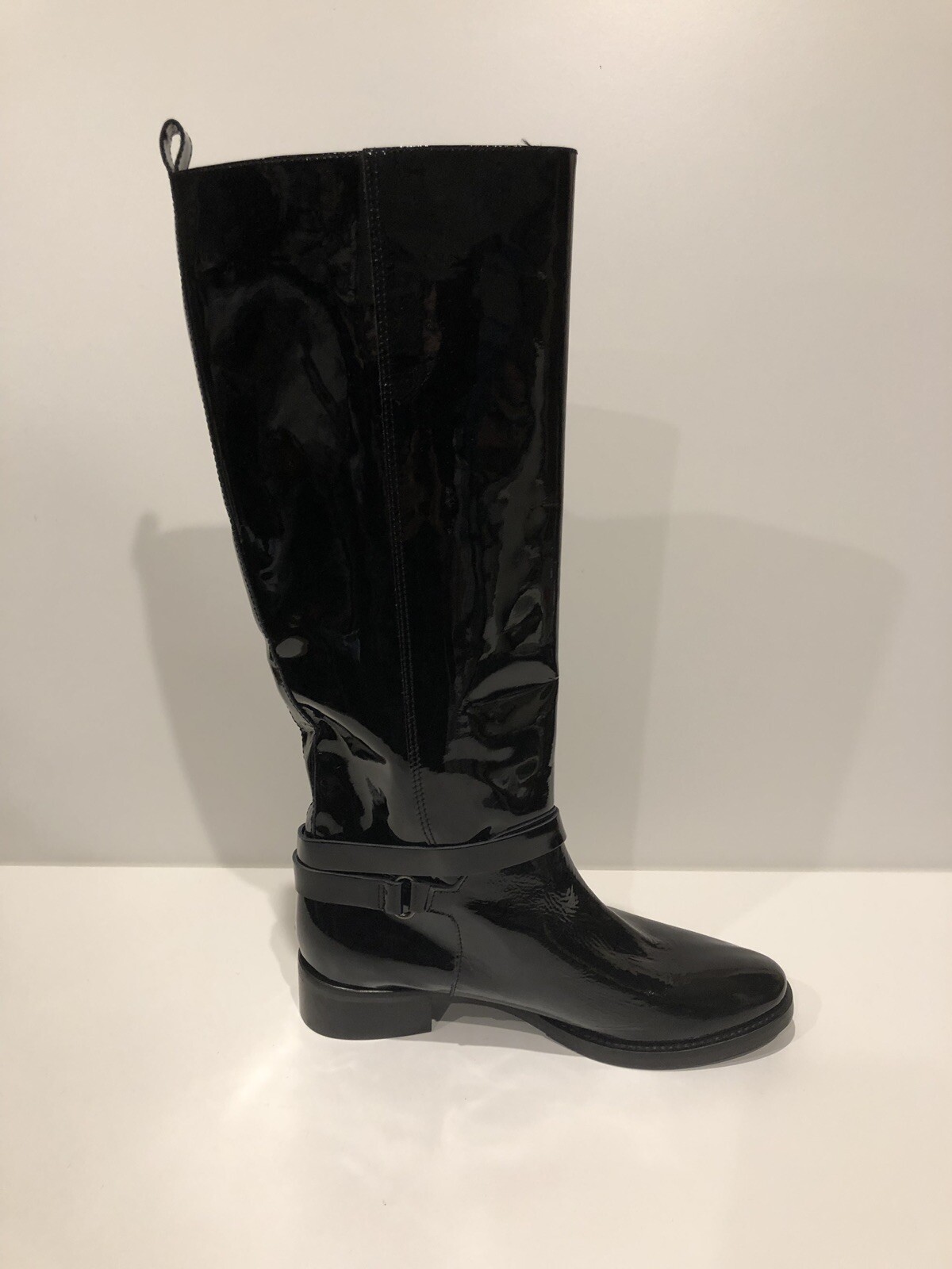 Luca Grossi New 500 Italian Designer Black Patent Leather Tall Riding