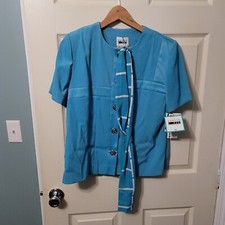 Leslie Fay Sky Blue Blouse/Jacket W/Scarf Women's 10 NWT