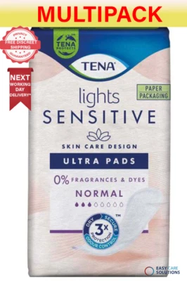 128 x TENA Lights Sensitive Ultra Normal Incontinence Pads - 8 Pack of 16