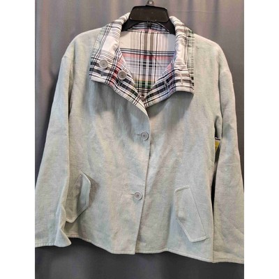 Akris Punto Green Lightweight Plaid Lined Collar Jacket Size US 8 B54