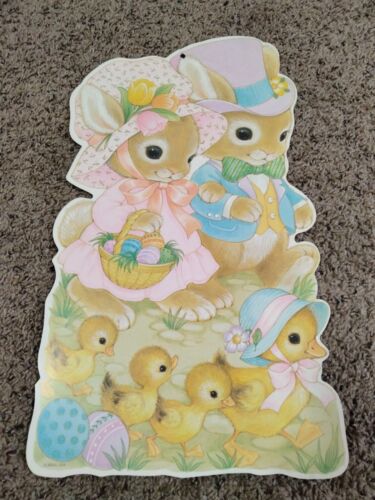 Vintage Eureka Easter Cardboard Wall Decor Bunny Chic's Baby Chickens 20"x11" - 第 1/5 張圖片