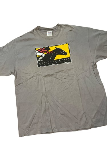 Gray vintage Kentucky Derby 1998 men’s T-shirt XXL with black horse racing graphic and white “Kentucky Derby Festival” text.