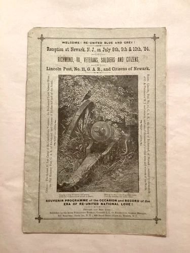 G.A.R. July 8-10, 1884 Souvenir Program Lincoln Post No. 11, Newark, NJ, RARE!