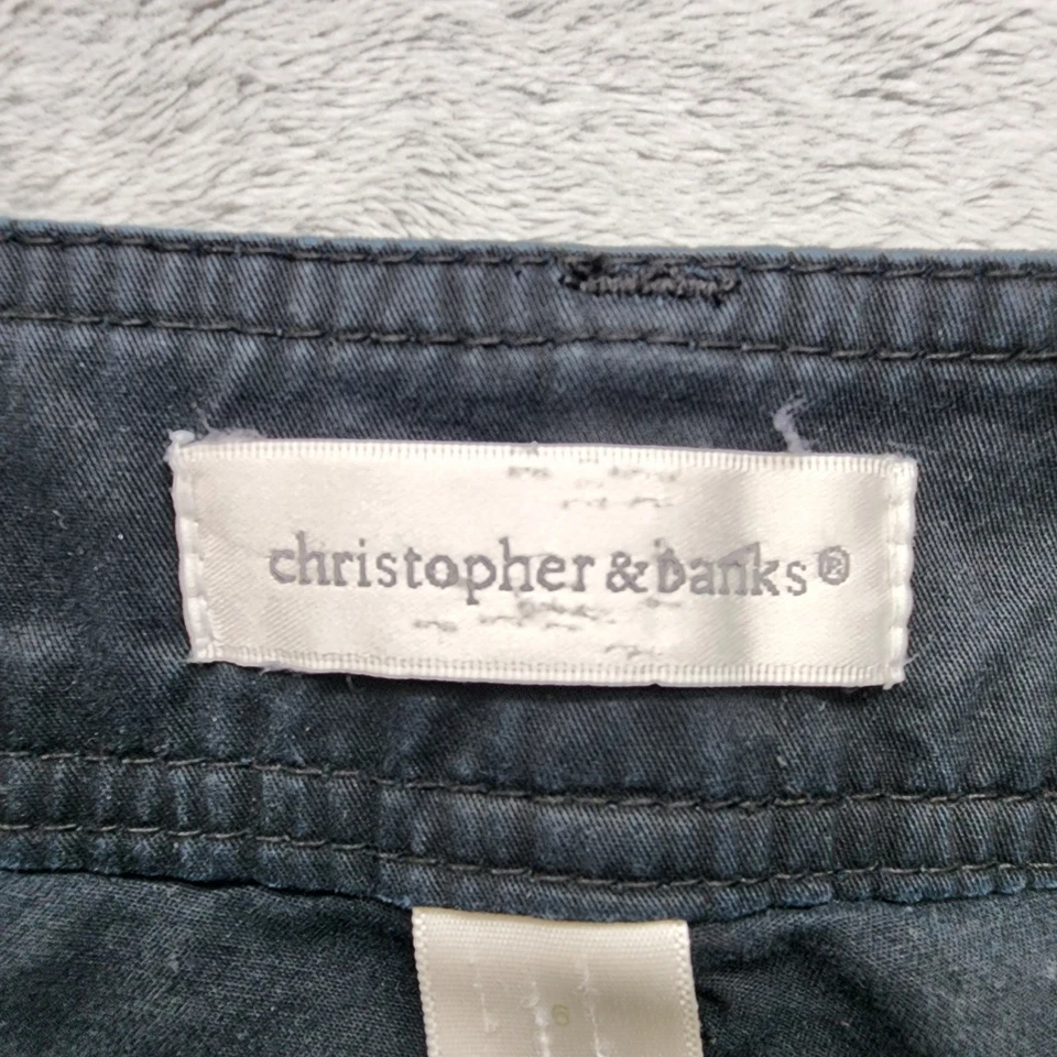 Christopher & Banks Pantalones Cortos Mujer 6 Bermudas Azul Dobladillo a Presión Elastizado Algodón Informal Foto 4 de 4