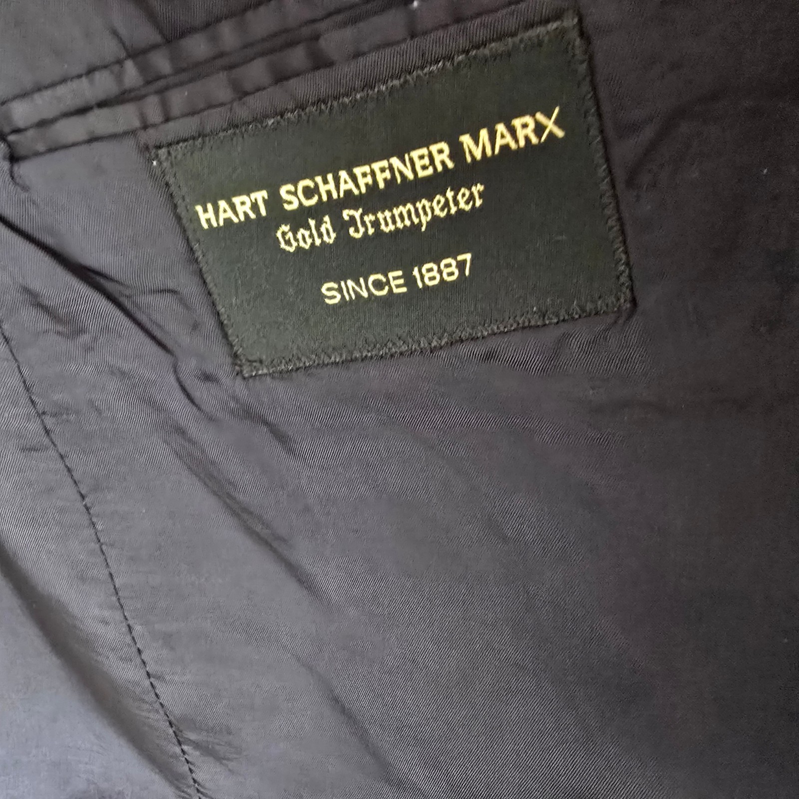 Hart Schaffner Marx Suit 43r 37x32 Gold Trumpeter Slate Blue Glenplaid Tailored 