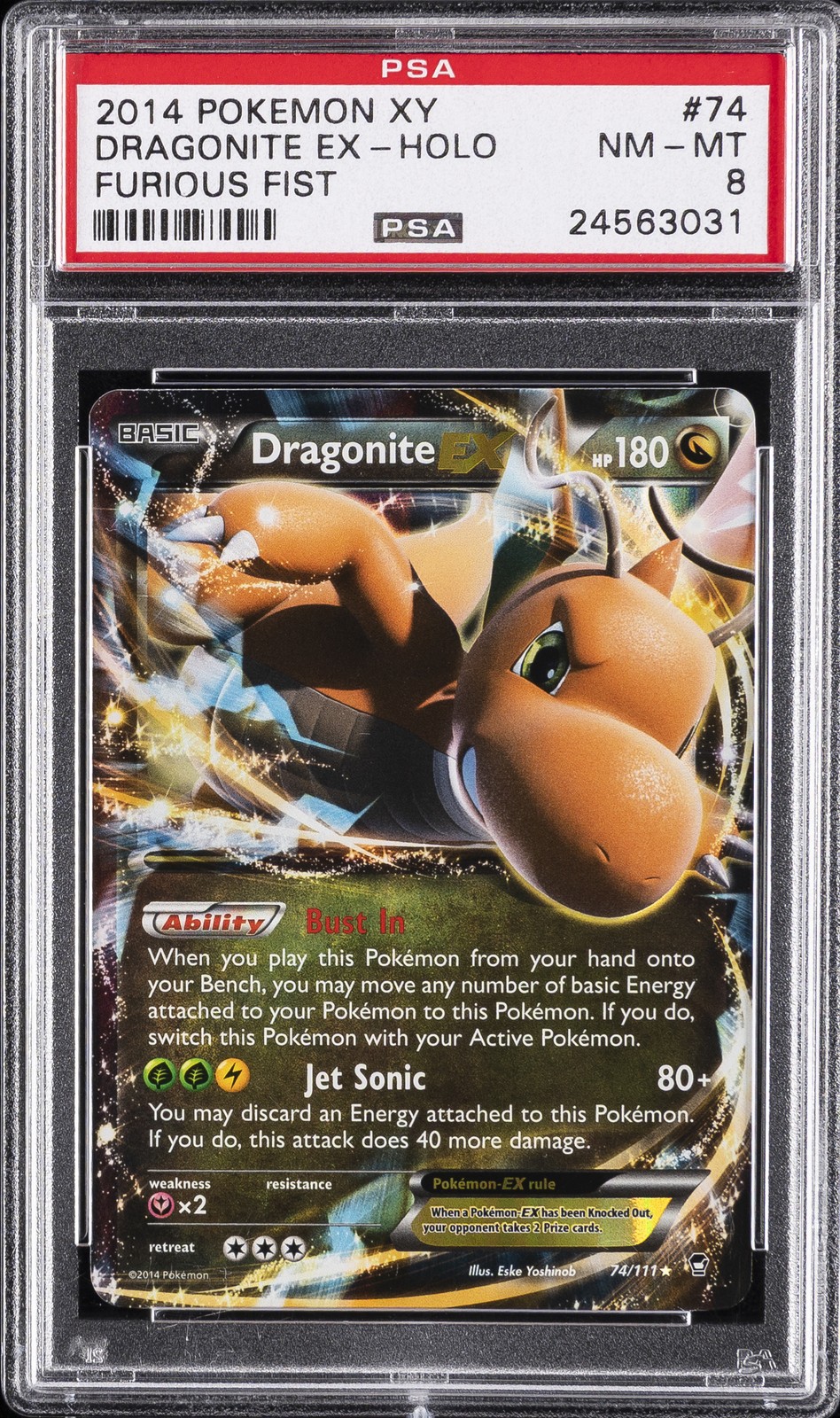 2014 POKEMON XY FURIOUS FISTS #74 DRAGONITE EX PSA 8