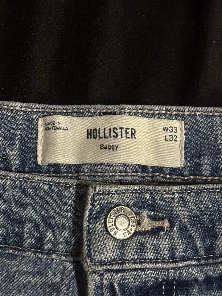 Jeans holgados Hollister para hombre azul lavado 33x32, estado decente Foto 2 de 3