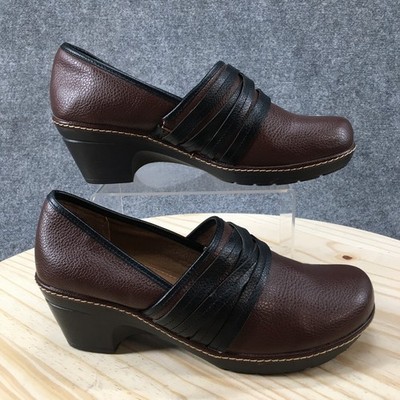 Thom McAn Shoes Womens 11M Clogs Brown Leather Slip On Round Toe Casual Comfort